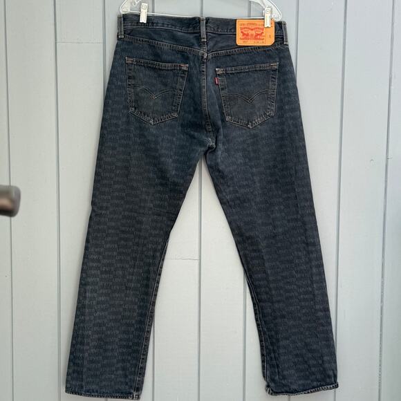 Levis Premium Banner Print Jeans Mens All Over Logo Graphic Blue 34x30 RARE - Picture 3 of 12